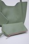 Mint Green Shk108 Women's Hand and Shoulder Bag with Snap Fastener Faux Leather Wallet and Makeup Bag - 7