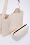 Cream Shk179 Faux Leather, Single Compartment, Snap Fastener, Hand, Arm and Shoulder Bag with Makeup Bag - 4