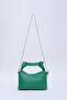 Grass Green Shk24 Soft Leather Knot Detailed Chain Strap Hand and Shoulder Bag L:14 E:22 W:8 Cm