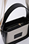 Black Shk176 Faux Leather Detailed, Single Compartment, Zip-Up, Canvas Hand, Arm and Shoulder Bag - 7