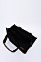 Black Shk174 Canvas Fabric, Three Compartments, Zippered, Double Strap, Hand, Arm and Shoulder Bag - 5