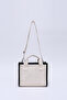 Cream-Black Shk161 Canvas Fabric Two-Compartment Lined Zippered Double Strap Crossbody, Hand and Shoulder Bag - 4