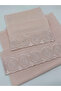 French Laced Stoned Boxed Dowry Box 3 Pieces 50X90 Hand Towels 3 Pieces 30X50 Kitchen Towels - 5