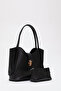 Black Shk126 Faux Leather Lock Detailed Makeup Bag Hand, Arm and Shoulder Bag