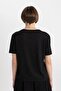 Relax Fit Crew Neck Glitter Fabric Short Sleeve Black T-Shirt C1662Ax24Sp - 5