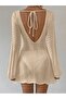 Backless Lace-Up V-Neck Bell Sleeve Mink Color Casual Beach Dress - 3