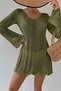 V-Neck Bell Sleeve Backless Lace-Up Khaki Color Casual Beach Dress