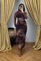 Brown Print Long Sleeve Tulle Dress Mg2008 - 5