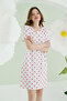 100% Cotton, Wide Round Neck, Heart Printed, Short Sleeve, Women's Nightgown, Ecru