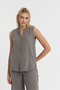 Women's Blouse - Muslin Judge Collar Half Placket Sleeveless Blouse -1070