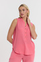Women's Blouse - Muslin Judge Collar Half Placket Sleeveless Blouse - 1070 - 2
