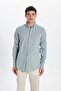 Men's Slim Fit Slim Fit Linen Effect Premium Series Button Collar Plain Mint Shirt - 4