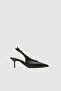 Vexta Black Leather Pointed Toe Open Back Women's Heeled Shoes