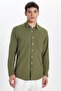Men's Regular Fit Classic Cut Oversized 100% Cotton Linen Texture Single Pocketed Green Shirt