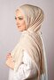 Beige Practical Ready-made Interlocking Hijab Scarf Fukuro Pleated Flower Patterned Laser Cut 1819_12 - 2