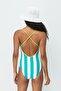 U Neck Rope Strap Swimsuit 7782 Green - 3