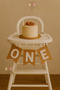 One Birthday Set - Kraft One Banner - Kraft Happy Birthday Banner 3 Retro Heart Foil Balloon 1 Year Old - 2