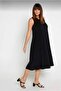 Women's A-Line Loose and Comfortable Cut Wide Sandy Fabric Midi Length Dress