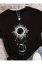 Sun and Moon Printed Crew Neck T-Shirt, Casual Short Sleeve T-Shirt for Spring and Summer, Women's Clothing