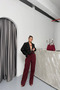 Poliviskon Fabric Belt Detailed Claret Red Trousers