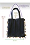 Black Canvas Saddlebag Tassel Detailed Woven Shoulder Bag - 7