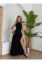 Women's Halter Neck Deep Slit Detailed Full Length Imported Crepe Evening Dress