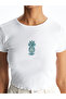 Xside White Crew Neck Pineapple Embroidery Women's T-Shirt S5Gr03Z8Nvy25 - 3