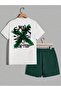 Smile Often T-Shirt Shorts - White Green Bottom Top Team Shorts T-Shirt Combination Printed Crew Neck