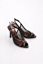 Women's Stone Buckle Heeled Shoes Leopard Black Patent Leather 6861535 - 2