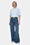 Indiana Sky Blue Crew Neck Crop Printed 100% Cotton Loose Fit Women's Tshirt - 3
