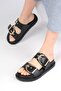 Estella Black Color Double Buckle Women's Slippers - 3