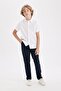 Boy's Straight Leg Elastic Waist Pocket Navy Blue Gabardine School Pants 25K 801005746 - 4
