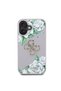 iPhone 16 Case Guess Licensed Rose Printed Large Metal Logo Design Cover Gray