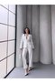 Women's Jacket and Pants Set White Double Pocket Adjustable Waist - 2