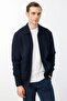 Men's Polo Collar Steel Knit Wool Jacket Navy Blue - 4