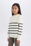 Girl's Ecru Striped Crew Neck Knitwear School Sweater Z0194A624Au