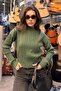 Green Half Turtleneck Braided Knitwear Women's Sweater Mg2257 - 4