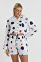Women's Crop - Muslin Polka Dot Patterned Hooded Crop - 1165