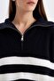 Relax Fit Striped Half Zipper Thessaloniki Fabric Knitwear Sweater C9040Ax24Wn - 5