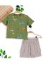 Baby Boy Summer Dinosaur Printed 6-9-12-18-24 Months Baby Suit with Trophy Pocket Shorts