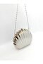 Women's Silver Metal Oyster Formed Evening Dress Bag with Chain Detail - 2