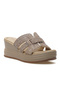 Women's Wedge Heeled Stone Detailed Daily Slippers 25Y 25Y399-1 Z Beige - 4