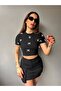 Bow-Tie Camisole Black Crop Blouse - 6