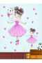 Ballerina Cat and Hearts Kids Room Wall Sticker Set 100X30 cm