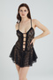 Siyah Pencere/Cut Out Detaylı Külotlu Dantelli Kapsız Örme Babydoll/Fantezi Gecelik THMSS25CY00004 - 2