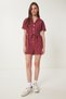 Women's Burgundy Polo Neck Washed Summer Gabardine Jumpsuit Rg00053 - 4
