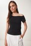 Women's Black Gather Detailed Knitted Blouse Zv00275 - 3