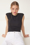 Women's Black Gathered Sandy Crop Blouse An00229 - 3