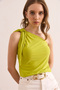 Women's Oil Green One-Shoulder Accessory Belted Sandy Blouse Blz-19002917 - 3