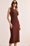 Women's Bitter Brown One Shoulder Textured Midi Dress Elb- 19002365 - 3